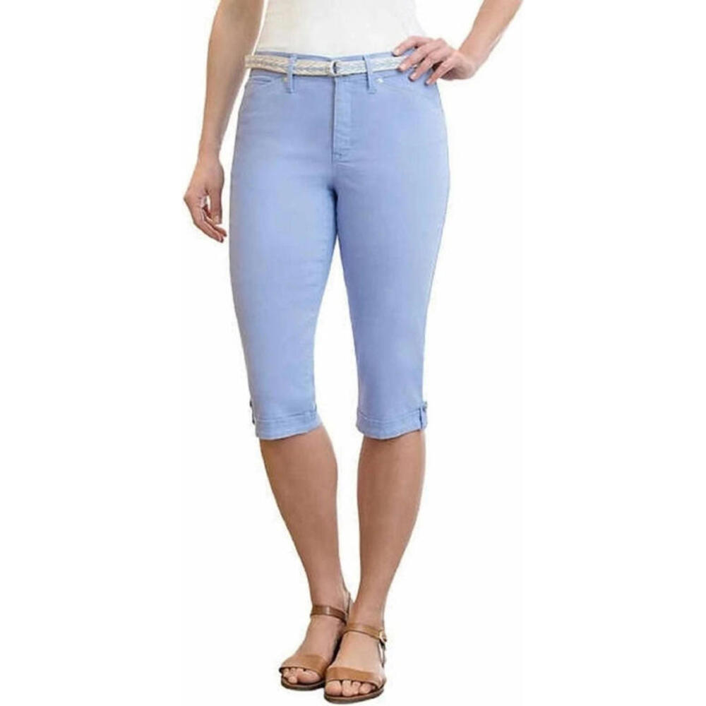 Women's Light Blue Capri Pants with Belt.  Size 18 Belted Roll Tab Hem Stretch
